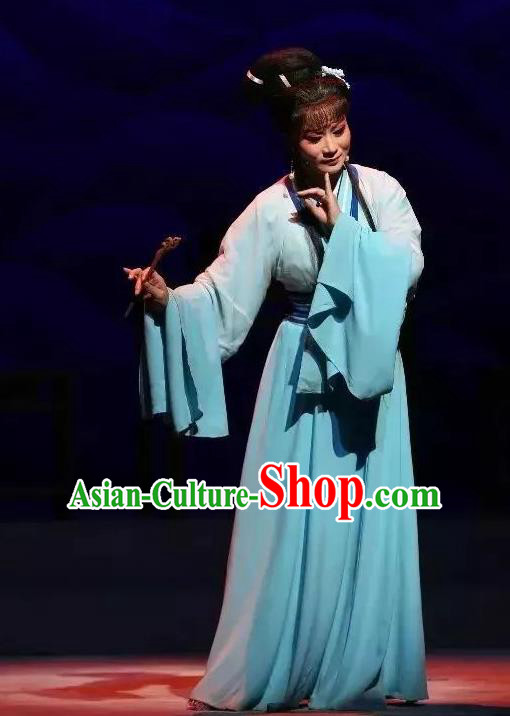 The Story of Hairpin Chinese Shaoxing Opera Woman Dress Apparels Yue Opera Costumes Civilian Female Qian Yulian Garment and Headpieces