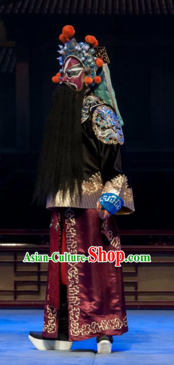 Chinese Ping Opera Jing Martial Male Biao Bao Gong San Kan Butterfly Dream Costumes and Headwear Pingju Opera Imperial Bodyguard Apparels Clothing