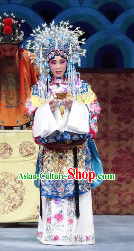 Chinese Ping Opera Hua Tan Embroidered Robe Costumes Apparels and Headdress Qian Kun Belt Traditional Pingju Opera Actress Dress Garment