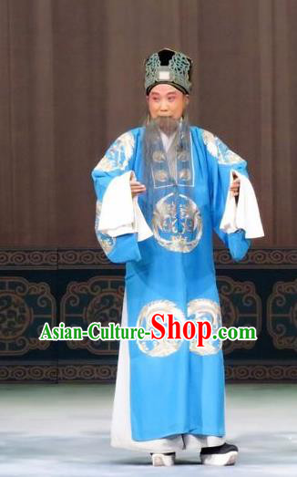 The Wrong Red Silk Chinese Ping Opera Laosheng Elderly Gentleman Costumes and Headwear Pingju Opera Landlord Apparels Clothing