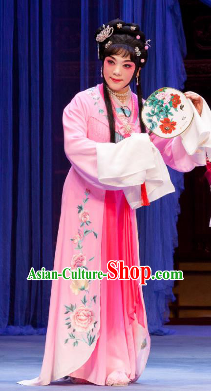 Chinese Ping Opera Hua Tan Pink Apparels Costumes and Headpieces Nao Yan Fu Traditional Pingju Opera Actress Yan Lanzhen Dress Garment