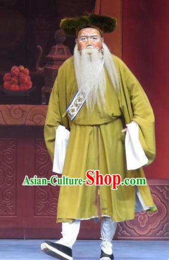 Yuan Yang Pu Chinese Ping Opera Old Man Costumes and Headwear Pingju Opera Laosheng Apparels Elderly Male Clothing