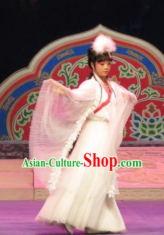 Chinese Ping Opera Actress Apparels Costumes and Headpieces Legend of Love Traditional Pingju Opera Diva Goddess White Dress Garment
