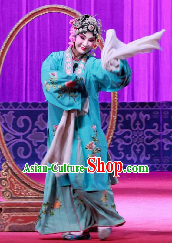 Chinese Ping Opera Actress Apparels Costumes and Headpieces Remember Back to the Cup Traditional Pingju Opera Diva Wang Yuying Blue Dress Garment