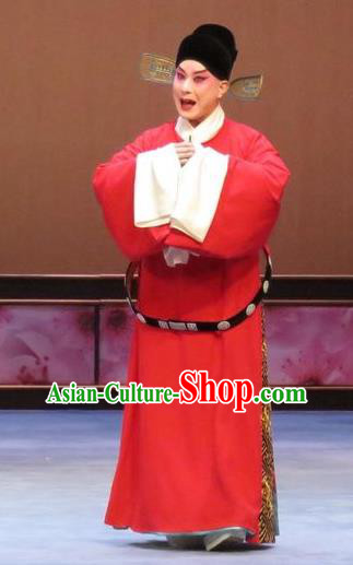 Peach Blossom Temple Chinese Ping Opera Young Male Costumes and Headwear Pingju Opera Xiaosheng Apparels Scholar Official Clothing