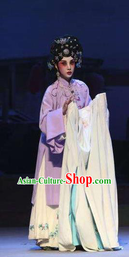 Chinese Ping Opera Actress Apparels Costumes and Headpieces Traditional Pingju Opera The Beautiful Courtesan Hua Tan Du Shiniang Purple Dress Garment