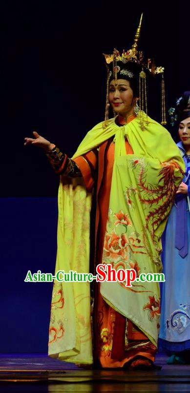 Chinese Ping Opera Empress Costumes Apparels and Headdress Xiaozhuang Changge Traditional Pingju Opera Qing Dynasty Queen Dress Garment