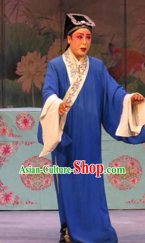 Embroidered Shoes Chinese Ping Opera Scholar Wang Dingbao Costumes and Headwear Pingju Opera Xiaosheng Apparels Clothing