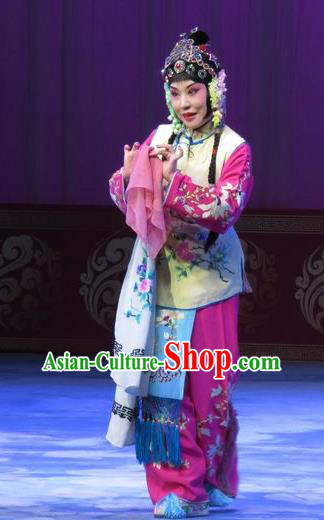 Chinese Ping Opera Xiaodan Costumes Apparels and Headpieces The Beautiful Courtesan Traditional Pingju Opera Servant Girl Dress Garment
