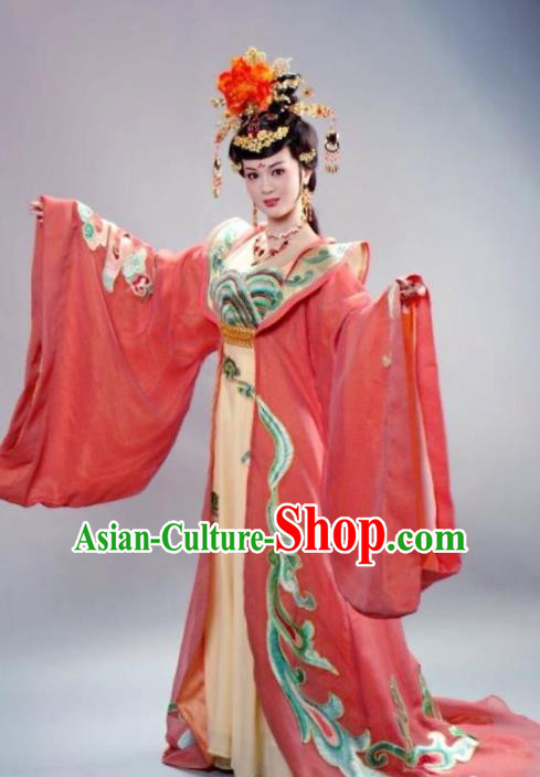 Chinese Shaoxing Opera Costumes Zhen Huan Apparels Yue Opera Diva Garment Hua Tan Imperial Consort Red Dress and Headdress