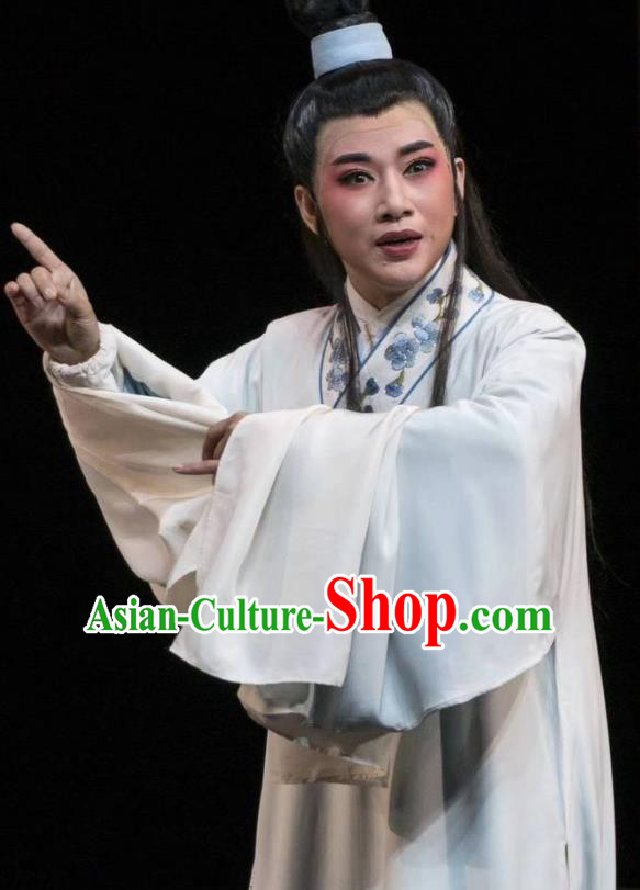 Chinese Yue Opera Young Men Costumes Garment Shuang Yu Chan Shaoxing Opera Scholar Shen Mengxia Clothing Apparels and Headwear