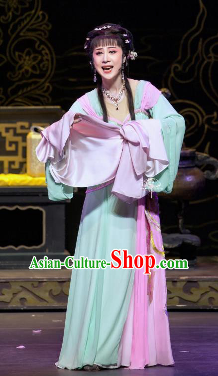 Chinese Shaoxing Opera Young Lady Costumes Yue Opera Zhen Huan Apparels Hua Tan Garment Blue Dress and Hair Accessories