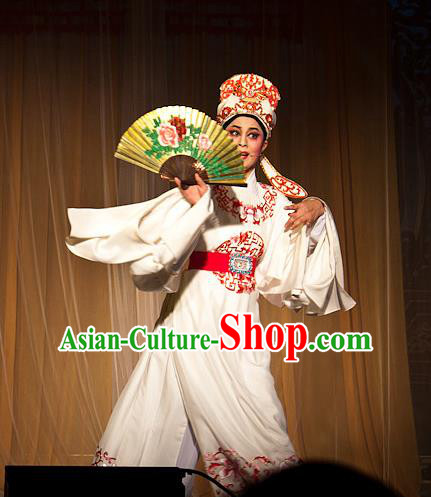 Chinese Yue Opera Niche Xiaosheng Costumes Flirting Scholar Garment Shaoxing Opera Young Male Tang Bohu Apparels White Robe and Headwear