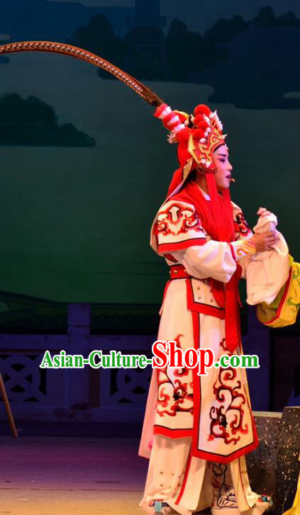 Diao Chan Chinese Yue Opera Takefu Costumes Garment Shaoxing Opera Wusheng Martial Role Apparels General Lv Bu Clothing and Headpiece