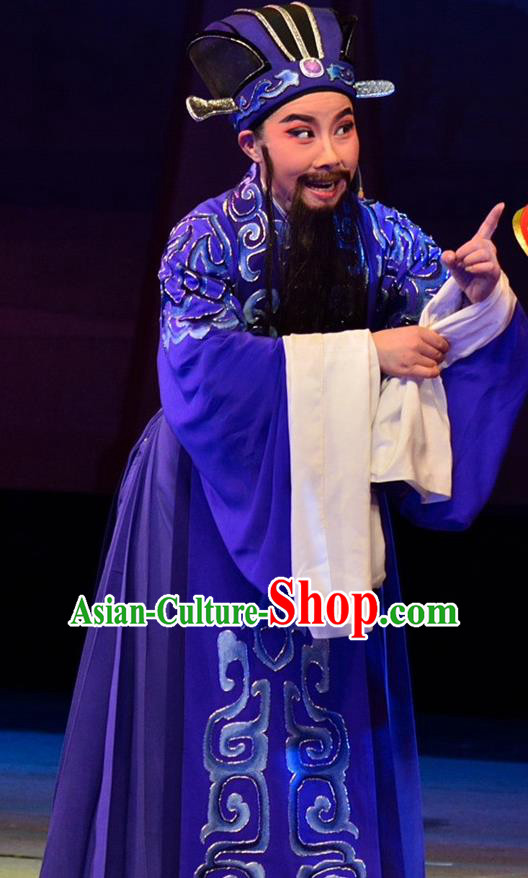 Diao Chan Chinese Yue Opera Chancellor Wang Yun Costumes Garment Shaoxing Opera Apparels Elderly Male Official Clothing and Headwear