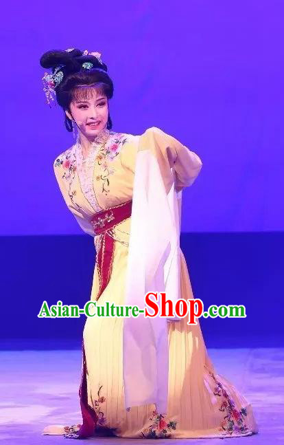 Chinese Shaoxing Opera Zhui Yu Noble Lady Jin Mudan Dress Garment Yue Opera Hua Tan Costumes Actress Apparels and Headpieces