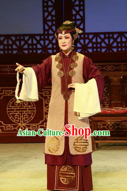 Chinese Shaoxing Opera Lao Dan Dress and Headdress Yue Opera Shuang Jiao Jie Qin Elderly Female Garment Dame Apparels Costumes