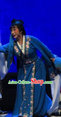 Chinese Shaoxing Opera Distress Maiden Apparels and Headwear Yue Opera Tell On Sargam Costumes Young Female Zhang zhenzhu Blue Dress Garment
