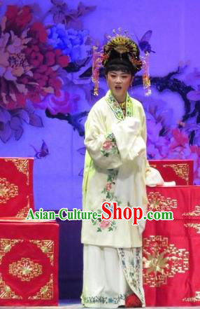 Chinese Shaoxing Opera Young Female Apparels and Headpieces Yue Opera Tell On Sargam Costumes Hua Tan White Dress Zhang Mingzhu Garment