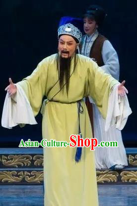 Chinese Yue Opera Wu Nv Bai Shou Elderly Male Costumes and Hat Shaoxing Opera Apparels Yang Jikang Green Robe Garment