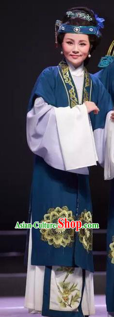 Chinese Shaoxing Opera Elderly Dame Navy Dress Yue Opera Wu Nv Bai Shou Laodan Costumes Garment Countess Apparels and Headdress