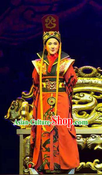 Chinese Yue Opera Young Male Costumes and Headpieces Han Xing Wei Yang Shaoxing Opera Emperor Garment Apparels Clothing