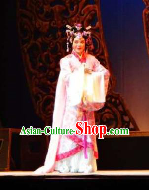 Chinese Shaoxing Opera Court Lady Costumes and Hair Jewelry Changle Palace Yue Opera Actress Garment Han Dynasty Princess Huyang Apparels Hanfu Dress