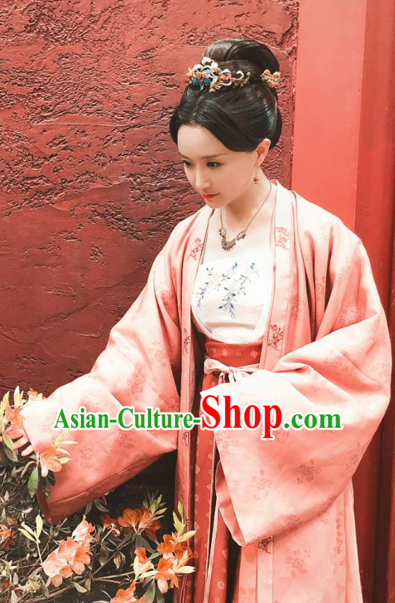 Chinese Ancient Song Dynasty Noble Consort Hanfu Dress Garment and Headpieces Drama Serenade of Peaceful Joy Court Female Historical Costumes