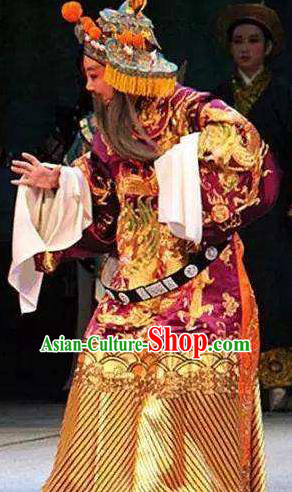 Chinese Yue Opera Emperor Apparels Costumes and Headwear Shaoxing Opera San Kan Yu Mei Laosheng Garment Elderly Male Robe