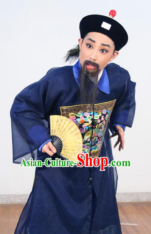 Chinese Yue Opera Qing Dynasty Official Costumes and Hat Shaoxing Opera Ban Ba Jan Dao Apparels Elderly Man Garment