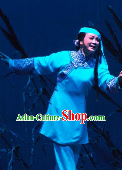 Chinese Shaoxing Opera Servant Female Costumes and Hair Accessories Ban Ba Jan Dao Yue Opera Garment Distress Maiden Dress Apparels