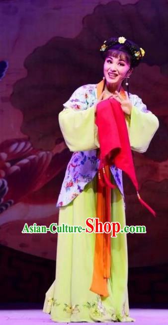 Chinese Shaoxing Opera Servanr Girl Costumes and Headpieces Lions Roar Yue Opera Xiao Dan Young Lady Dress Apparels Garment
