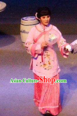 Chinese Shaoxing Opera Hua Tan Apparels Costumes and Headpieces Ban Ba Jan Dao Yue Opera Servant Girl Dress Garment