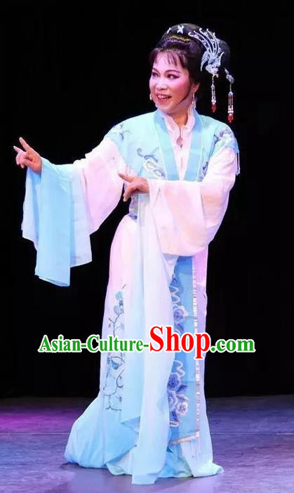 Chinese Shaoxing Opera Female Role Apparels and Hair Accessories The Romance of West Chamber Yue Opera Woman Garment Dress Costumes