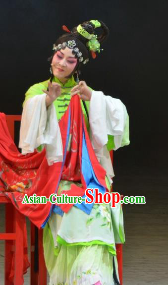 Meng Jiangnv Chinese Shaoxing Opera Hua Tan Costumes and Headpieces Yue Opera Actress Green Dress Garment Apparels