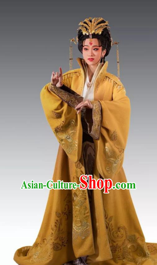 Chinese Shaoxing Opera Hua Tan Dress Apparels and Headdress From Love to Patriotism Deliver the Messenger Yue Opera Queen Garment Costumes