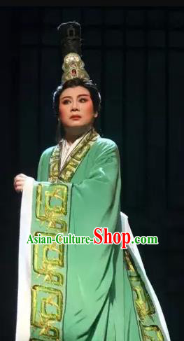 Chinese Yue Opera Young Male Official Green Costumes and Headwear Han Feizi Apparels Clothing Shaoxing Opera Xiaosheng Han Fei Garment