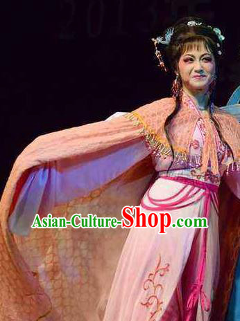 Chinese Shaoxing Opera Young Female Wang Lanying Dress Garment and Headpieces He Wenxiu Yue Opera Hua Tan Costumes Actress Apparels