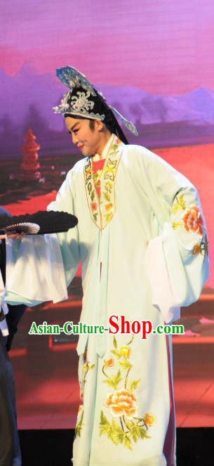 He Wenxiu Chinese Yue Opera Young Male Costumes and Headwear Shaoxing Opera Xiaosheng Scholar Garment Apparels