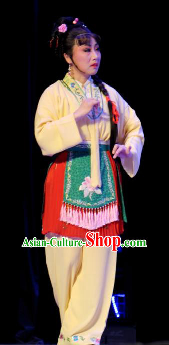 Chinese Shaoxing Opera Xiaodan Dress Apparels Costumes and Headpieces He Wenxiu Yue Opera Servant Girl Garment