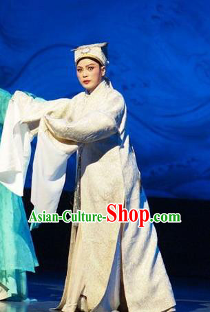He Wenxiu Chinese Yue Opera Scholar Young Male Garment Apparels and Hat Shaoxing Opera Xiaosheng Costumes