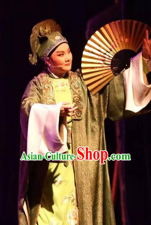 He Wenxiu Chinese Yue Opera Scholar Garment and Hat Shaoxing Opera Xiaosheng Young Male Costumes Apparels