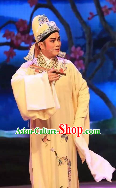 He Wenxiu Chinese Yue Opera Xiaosheng Garment and Headwear Shaoxing Opera Young Male Apparels Costumes Scholar Robe