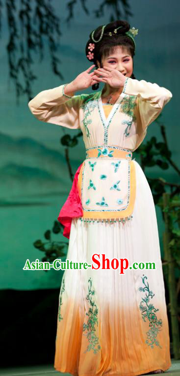 Emperor and the Village Girl Chinese Shaoxing Opera Country Lady Dress Costumes and Headpieces Yue Opera Hua Tan Apparels Young Female Garment