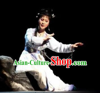 Emperor and the Village Girl Chinese Shaoxing Opera Young Lady Dress Costumes and Hair Accessories Yue Opera Xiaodan Garment Apparels