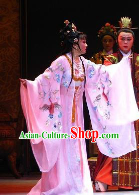 Chinese Shaoxing Opera Court Lady Dress and Headdress Butterfly Love Monk Yue Opera Hua Tan Garment Imperial Consort Xiang Ning Apparels Costumes