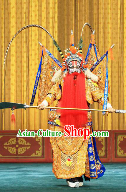 Fan Xi Liang Chinese Peking Opera Elderly Male Armor Suit with Flags Garment Costumes and Headwear Beijing Opera General Cao Hong Kao Apparels Clothing