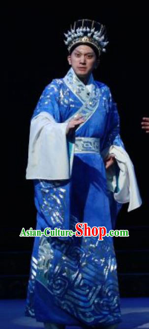 Chun Qiu Er Xu Chinese Peking Opera Young Male Garment Costumes and Headwear Beijing Opera Xiaosheng Apparels Official Shen Baoxu Clothing