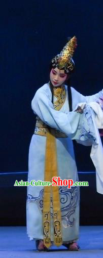Chinese Beijing Opera Xiaodan Apparels Costumes and Headdress Chun Qiu Er Xu Traditional Peking Opera Young Lady Dress Servant Girl Garment