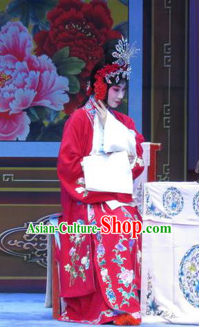 Chinese Ping Opera Hua Tan Red Apparels Costumes and Headpieces Traditional Pingju Opera Lv Bu And Diao Chan Young Beauty Dress Actress Garment